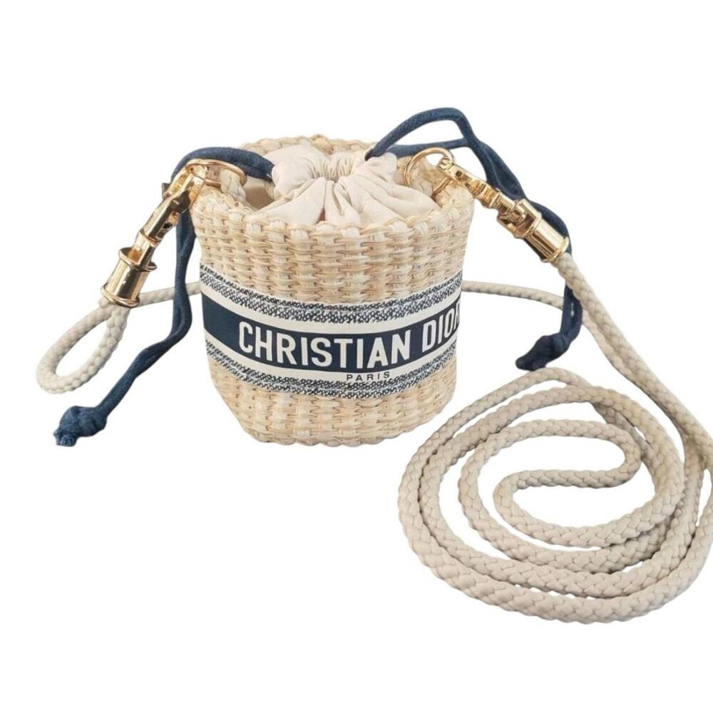 CHRISTIAN DIOR straw Trousse Pouch Cosmetic bucket bag
